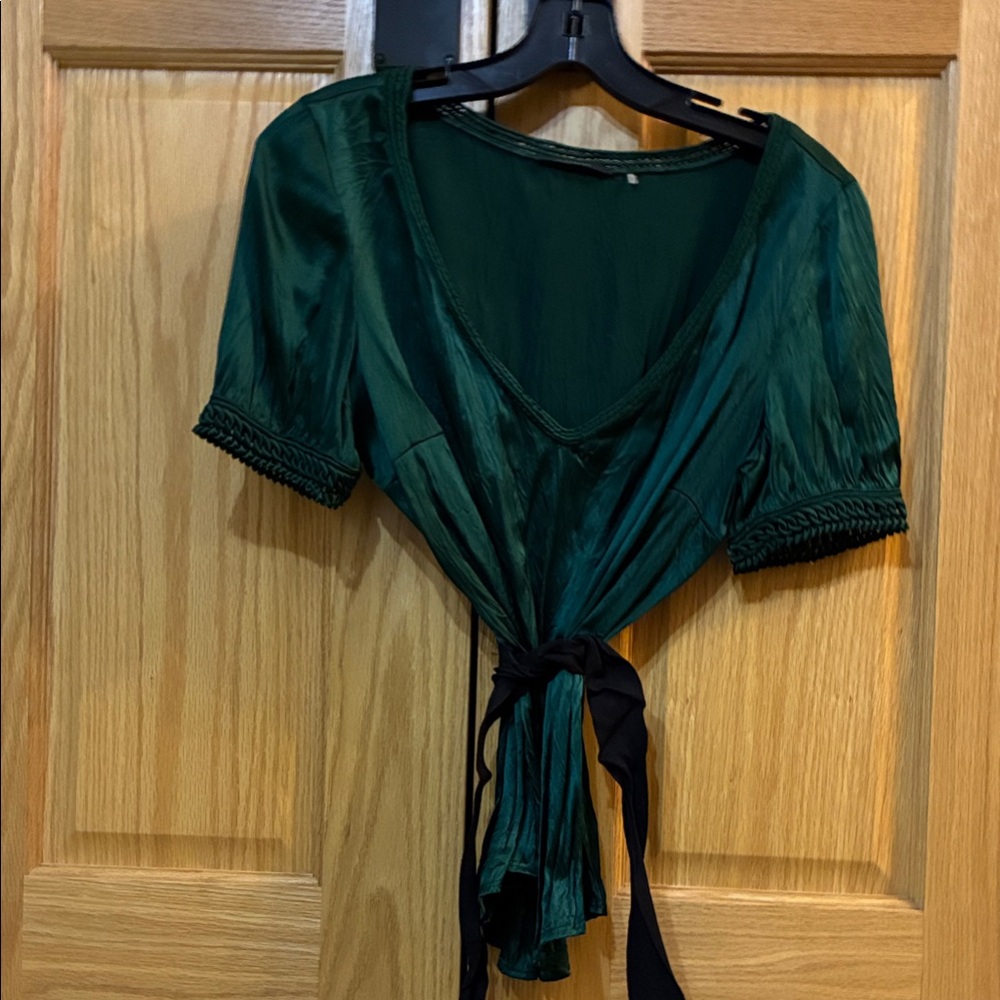 Elie Tahari Forest Green Tie-Front Top